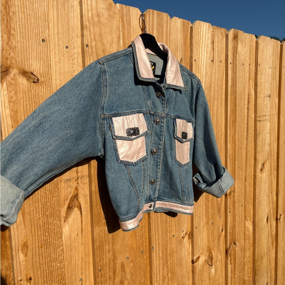 Blue and Pink Jean Jacket Vintage Style Cropped